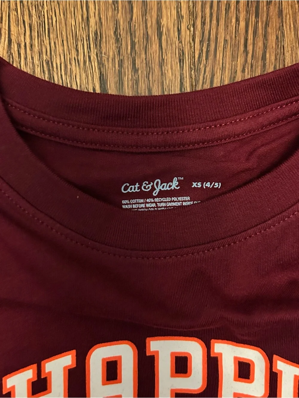 Cat & Jack Girls' Long Sleeve 'Happy & Thankful' Shirt - Burgundy size XS (4/5)